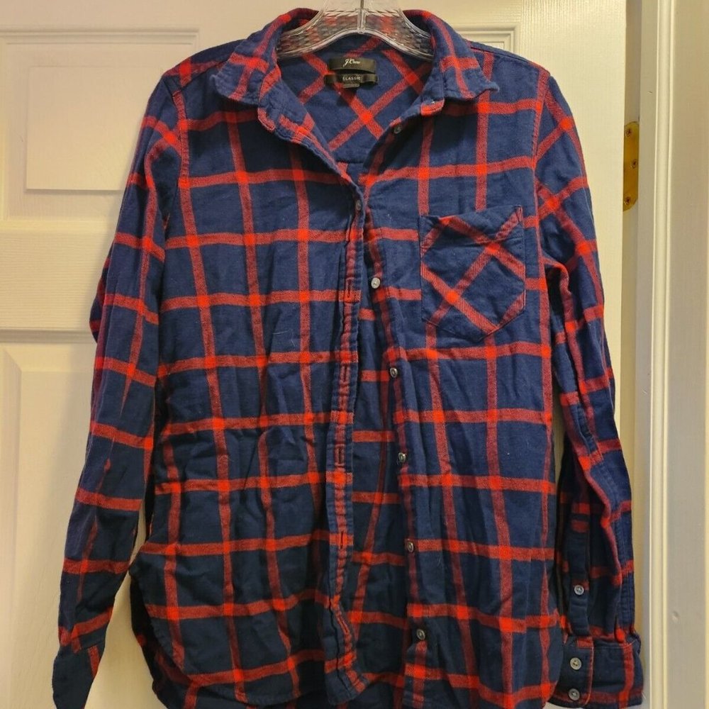 J Crew Classic Fit Boy Shirt Block Plaid Red Blue 8